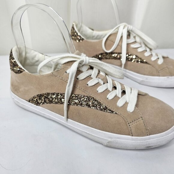 Madewell Sidewal Low-Top Sneaker Beige Suede Leather With Glitter Accent Size 8 - Picture 2 of 10